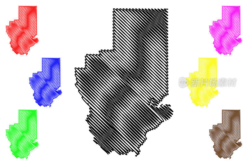 美国密西西比州汉考克县(U.S. County, United States, USA, U.S.)地图矢量插图，手绘汉考克地图